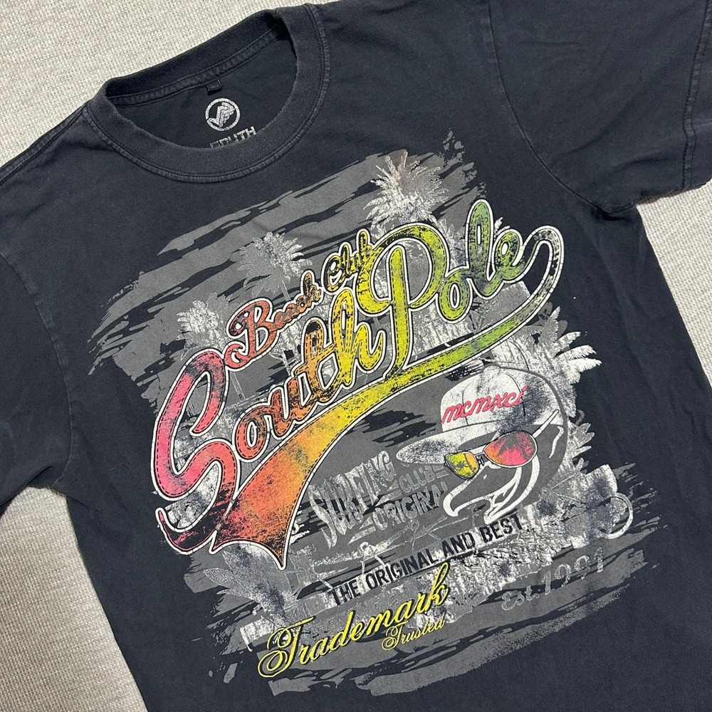 Southpole Mens Large Black Beach Club Surfing Rasta‎ Graphic Tee Y2K Hip Hop